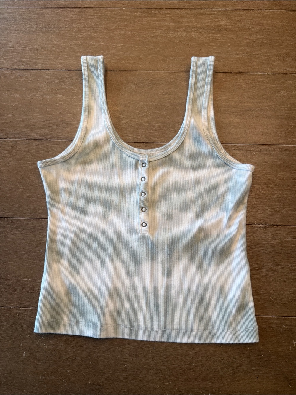 Abercrombie & Fitch White and Light Green Ribbed Henley Tank